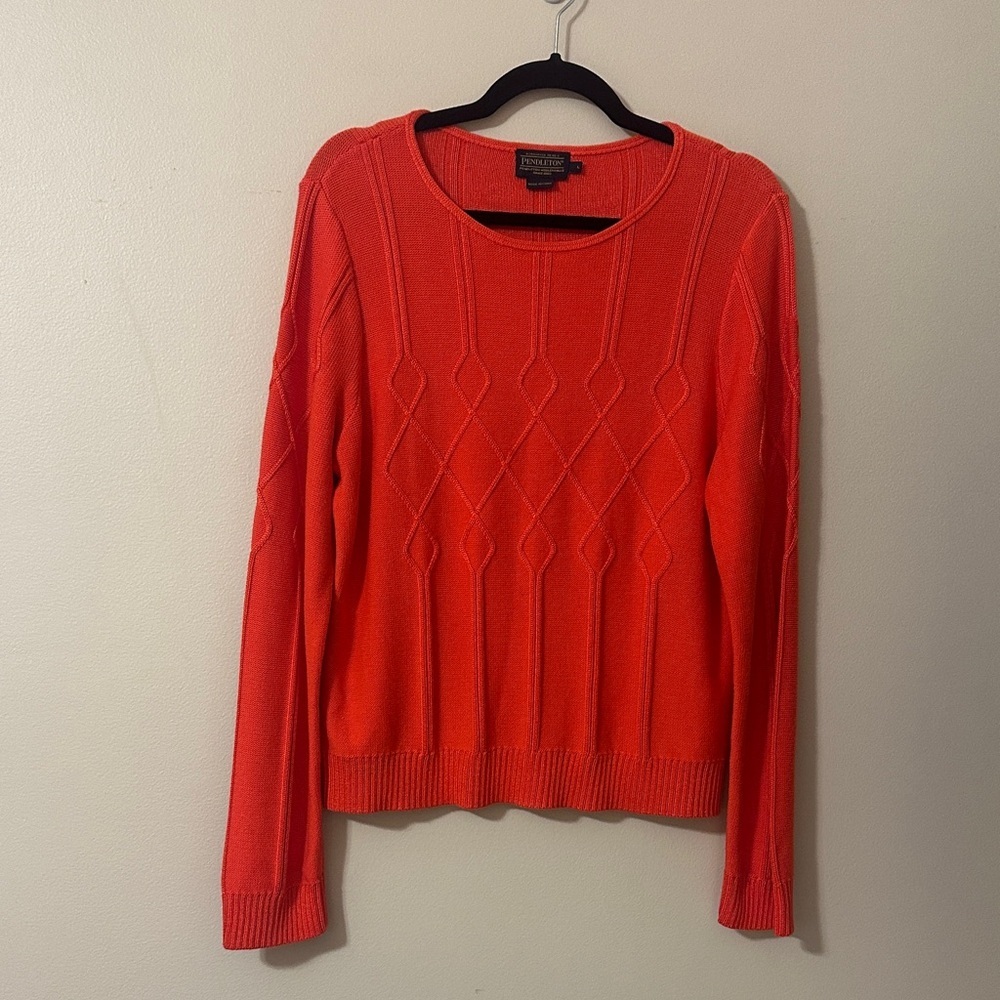 Pendleton Womens Red Raised Cable Knit Cotton Blend Sweater Sz Large Preppy Chic